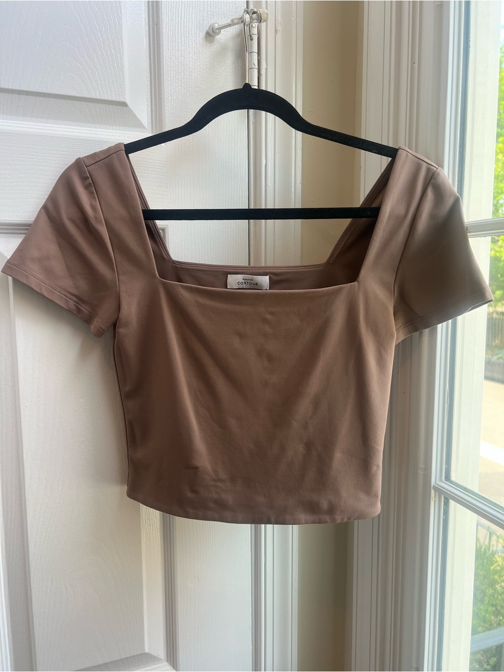 Babaton Contour Square Neck Sculpt Knit Top M Taupe Aritzia